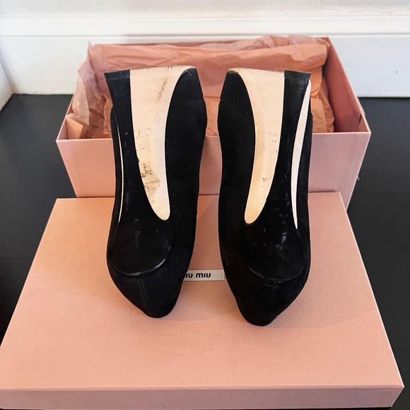 Miu Miu Black Suede Calzature Donna Camoscio 1 Platform Pumps 10B/EU40 fits 9.5 - Picture 14 of 16